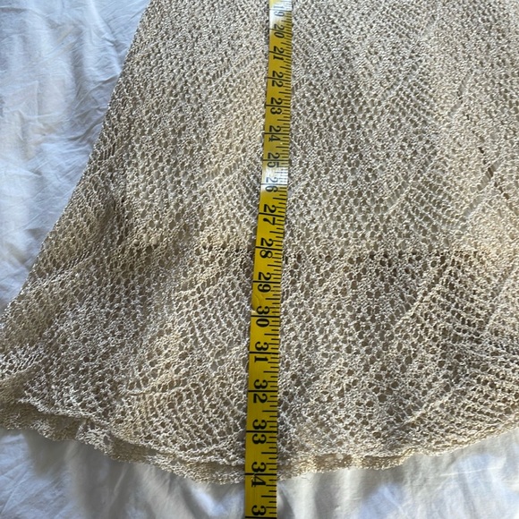 NWOT  bebe Metallic Gold Mini Crochet-Knit Halter A-Line Belted Dress, Size M - Picture 16 of 16